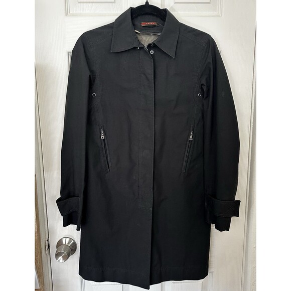 Vintage Prada Nylon Gore-Tex Black Trench Rain Coat 2000s Women’s Size 38 XXS - Picture 1 of 9
